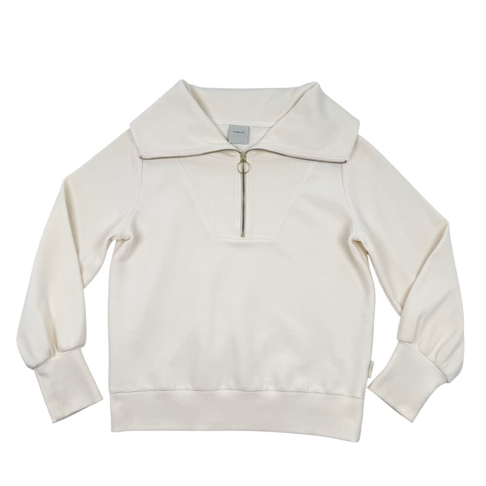 Varley Vine Half Zip Pullover Sweatshirt Medium Ivory Ottoman Knit Fabric